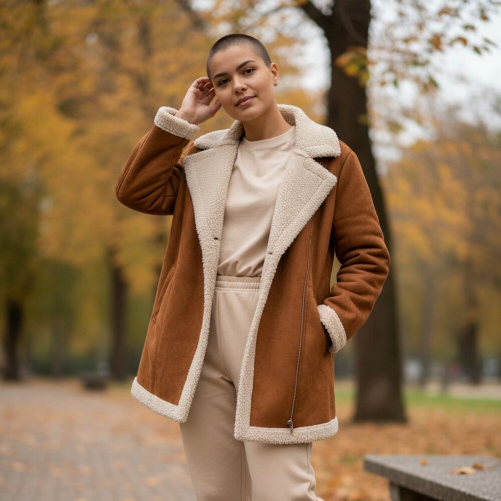 Wild Fable Faux Suede Sherpa Jacket Women’s XXL Brown Shearling Lined Coat